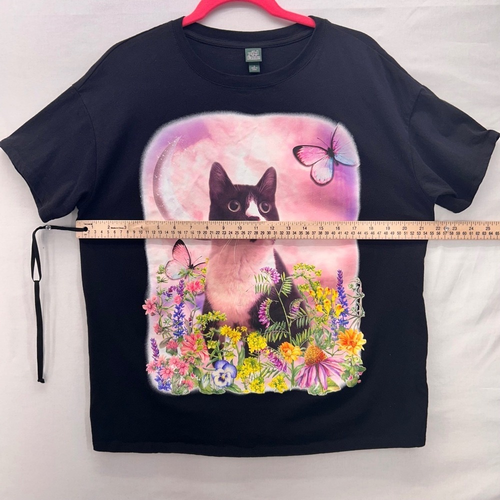 Wild Fable Cat Floral Butterfly Shirt Black‎ Small - Picture 12 of 14